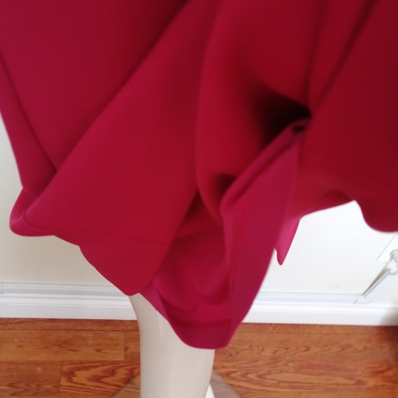 One-Shoulder Fuchsia Midi Dress with Flutter Detail - Picture 6 of 8